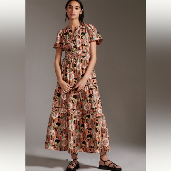 Anthropologie The Somerset Maxi Dress XL Botanic Garden 100% Cotton Tiered - Picture 2 of 12